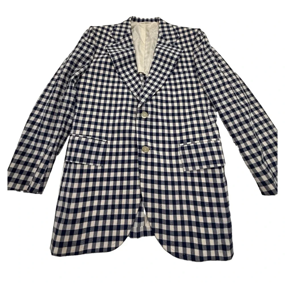 1950s Blazer Mens Navy Blue White Gingham Check Sport Coat Jacket Embassy Row 40